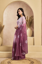Vastranavya White Onion Digital Printed Linen Ready To Wear Designer Saree with Unstitched Blouse - Distacart