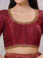 Joban Fashion Women Silk Dark-Maroon Stitched Blouse