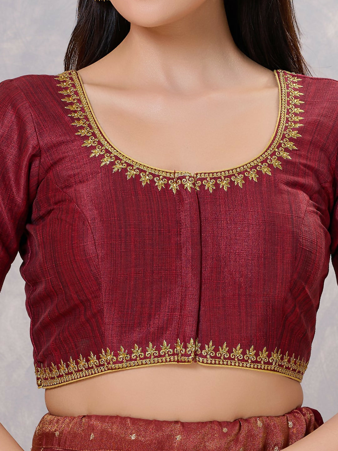 Joban Fashion Women Silk Dark-Maroon Stitched Blouse