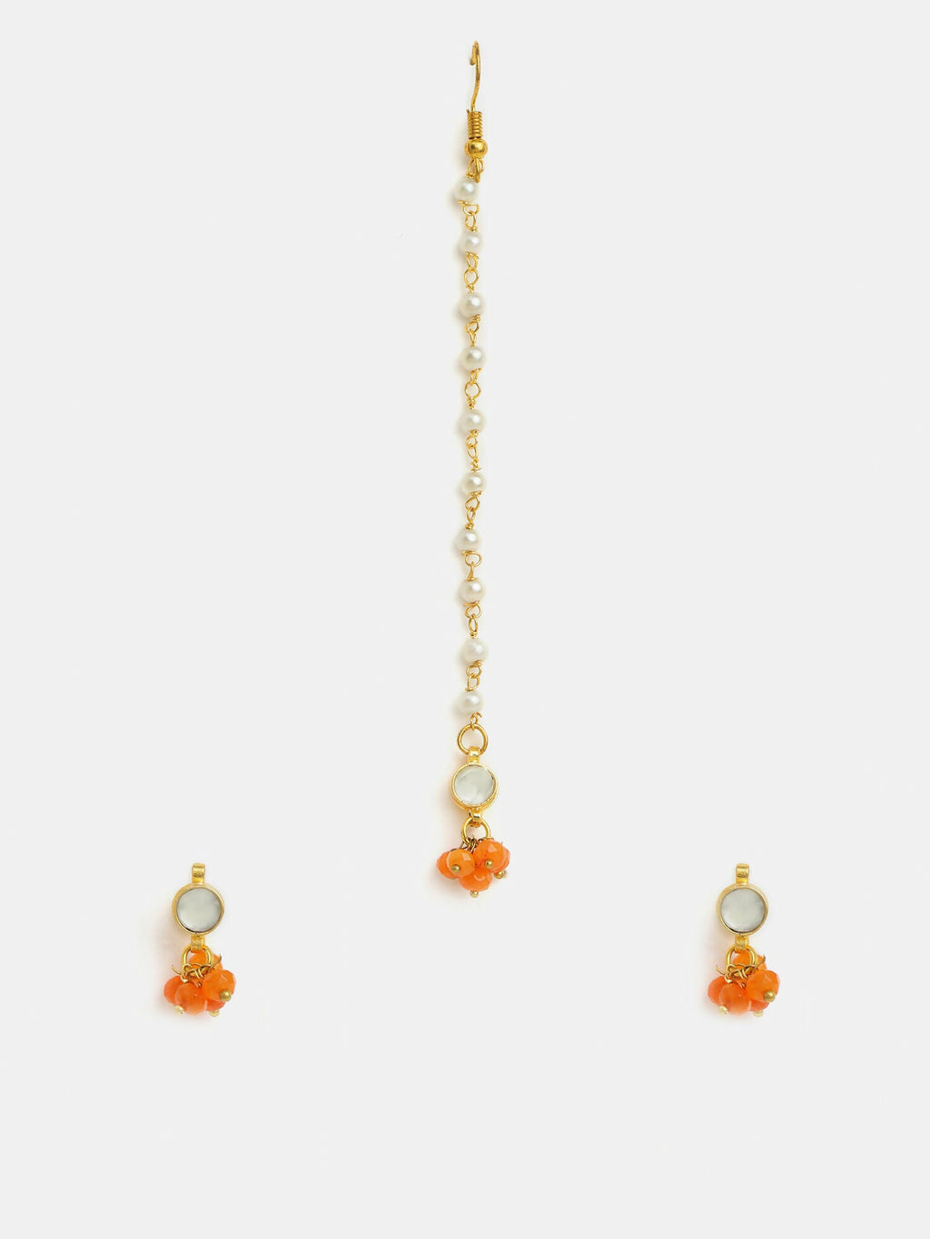 Ruby Raang Mannat Set Of 2 - Orange Embedded Maang Tikka And Earrings - Distacart