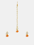 Ruby Raang Mannat Set Of 2 - Orange Embedded Maang Tikka And Earrings - Distacart