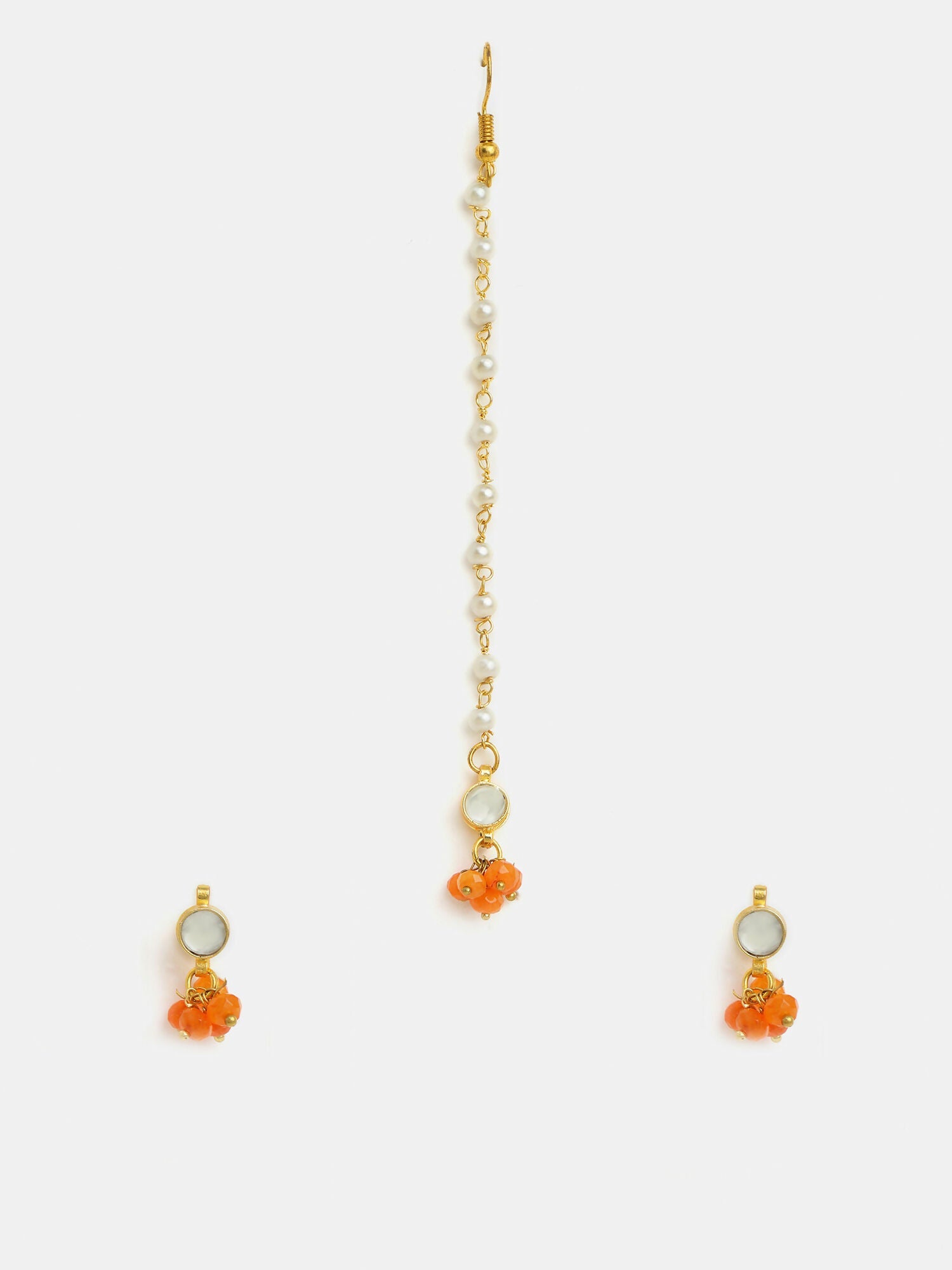 Ruby Raang Mannat Set Of 2 - Orange Embedded Maang Tikka And Earrings - Distacart