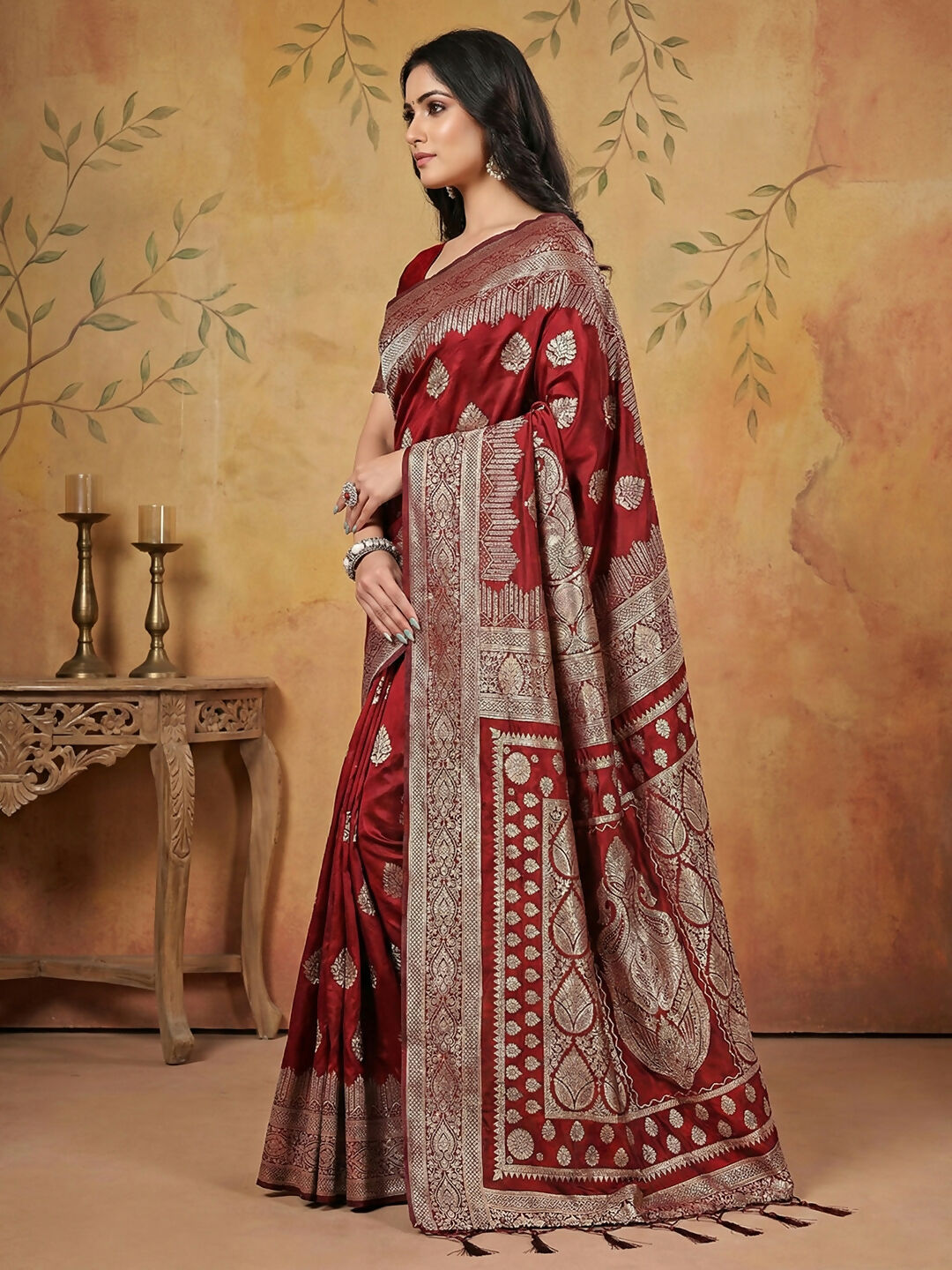 Shree Shyam Fashion Maroon Silk Blend Saree - Distacart