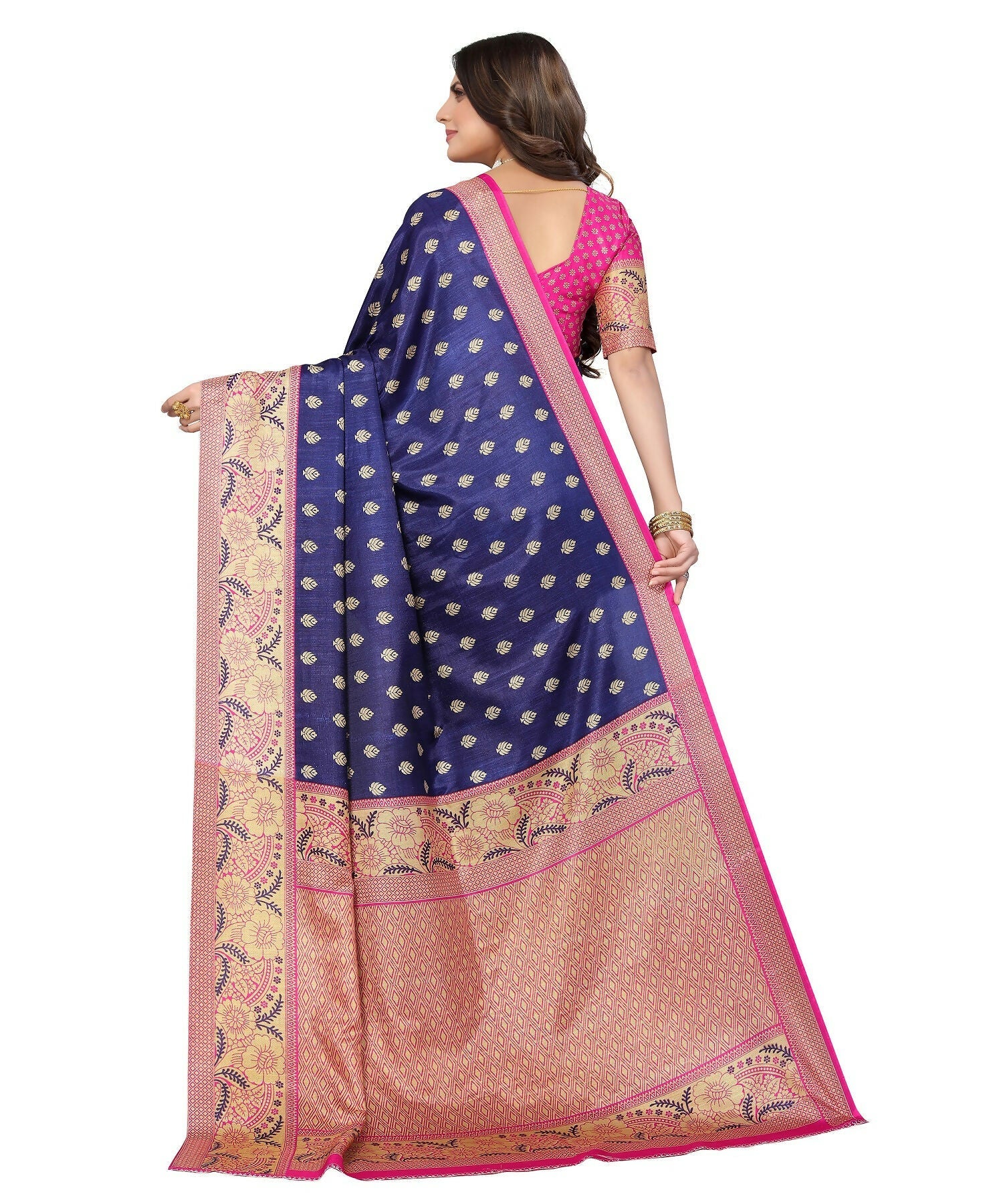 Vamika Navy Blue Printed Art Silk Saree