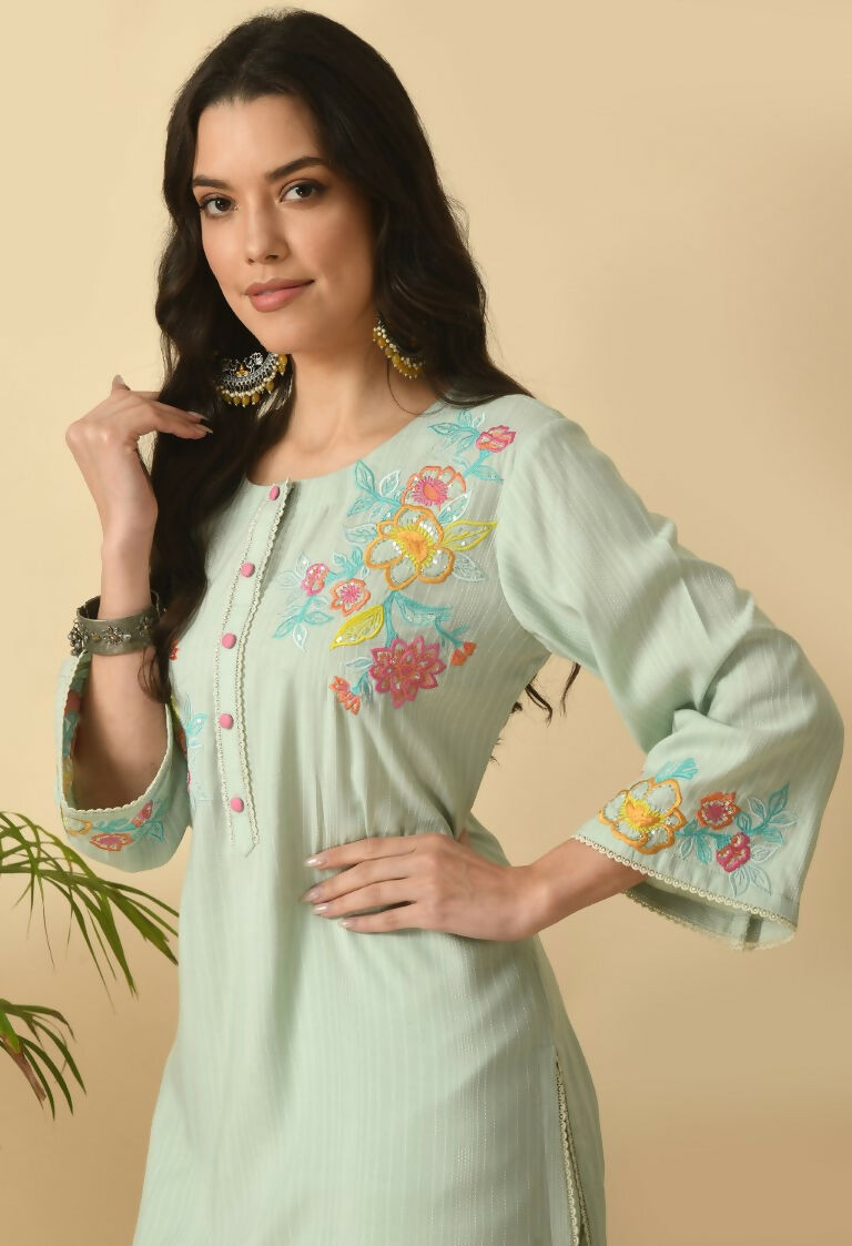 Joban Fashion L.Green Cotton Rayon Kurta Set