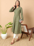 FIORRA Women's Floral Printed Red Cotton A-Line Kurta