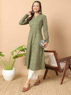FIORRA Women's Floral Printed Red Cotton A-Line Kurta