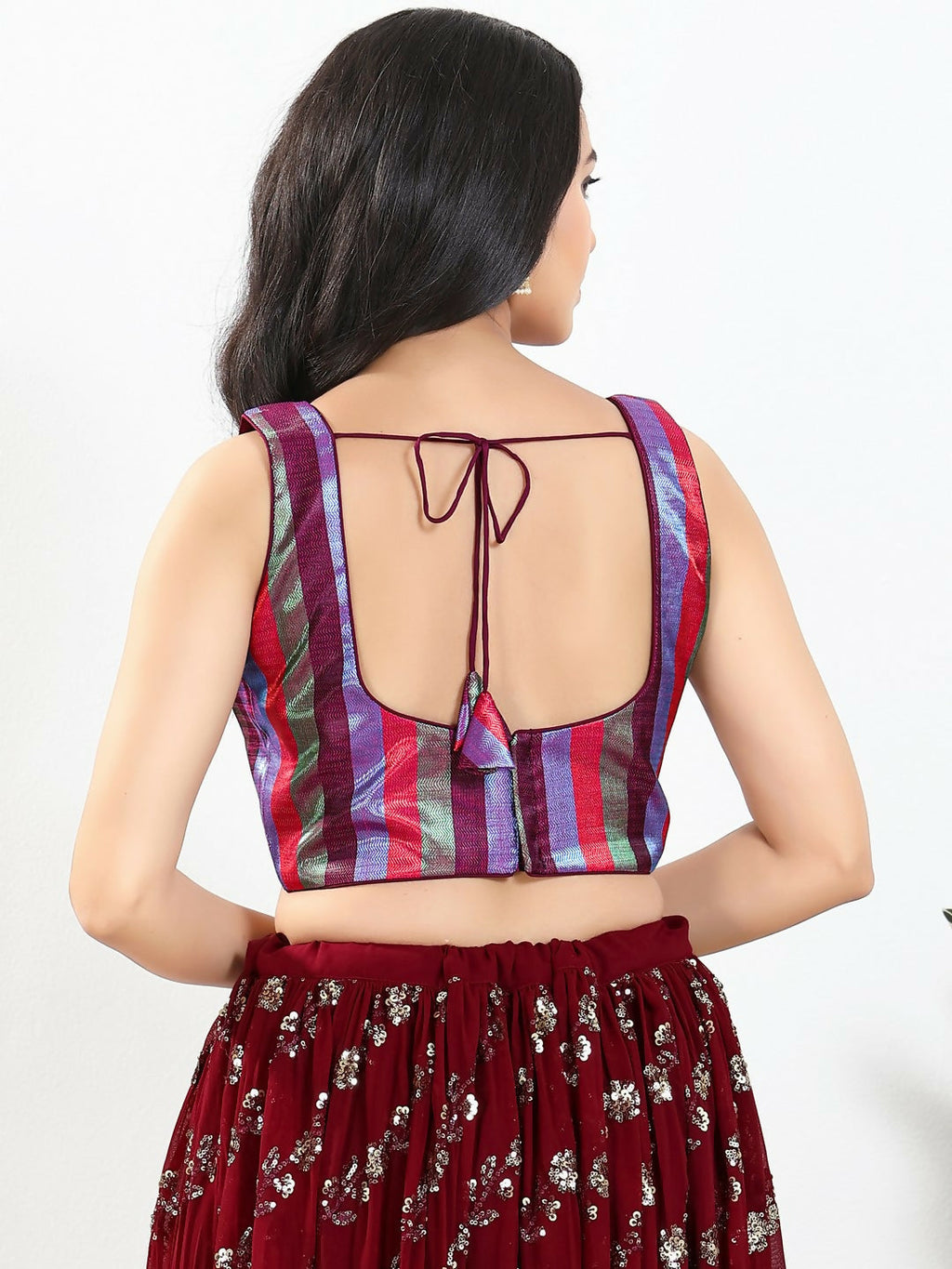 Joban Fashion Wine Multi Brocade Padded Blouse With Square Neck Sleeveless - Distacart