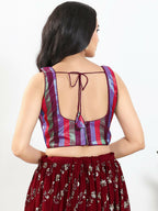 Joban Fashion Wine Multi Brocade Padded Blouse With Square Neck Sleeveless - Distacart
