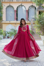 Joban Fashion Pink Georgette Sequence Embroidery Work Kurta Set - Distacart