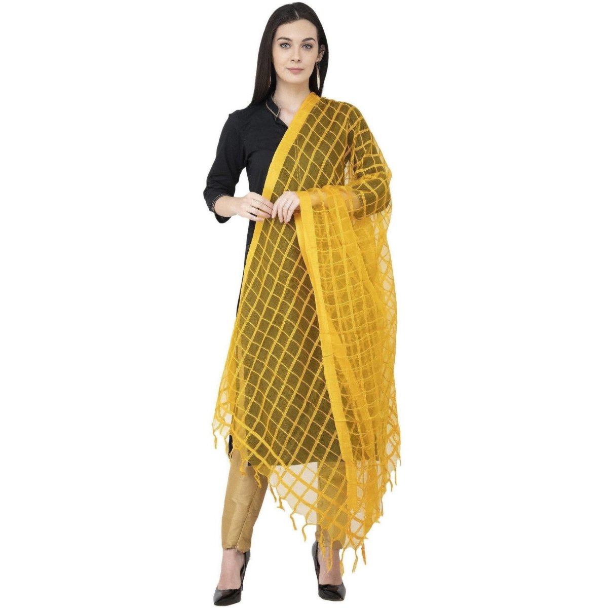 A R SILK Cotton square Regular Dupatta Yelllow Color Dupatta or Chunni