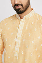 Ethnic India Yellow Men's Kurta Ethnic Motifs Polyester