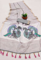 Vastranavya Grey Linen Cotton Meenakari Weaving Pallu Saree with Contrast Blouse - Distacart