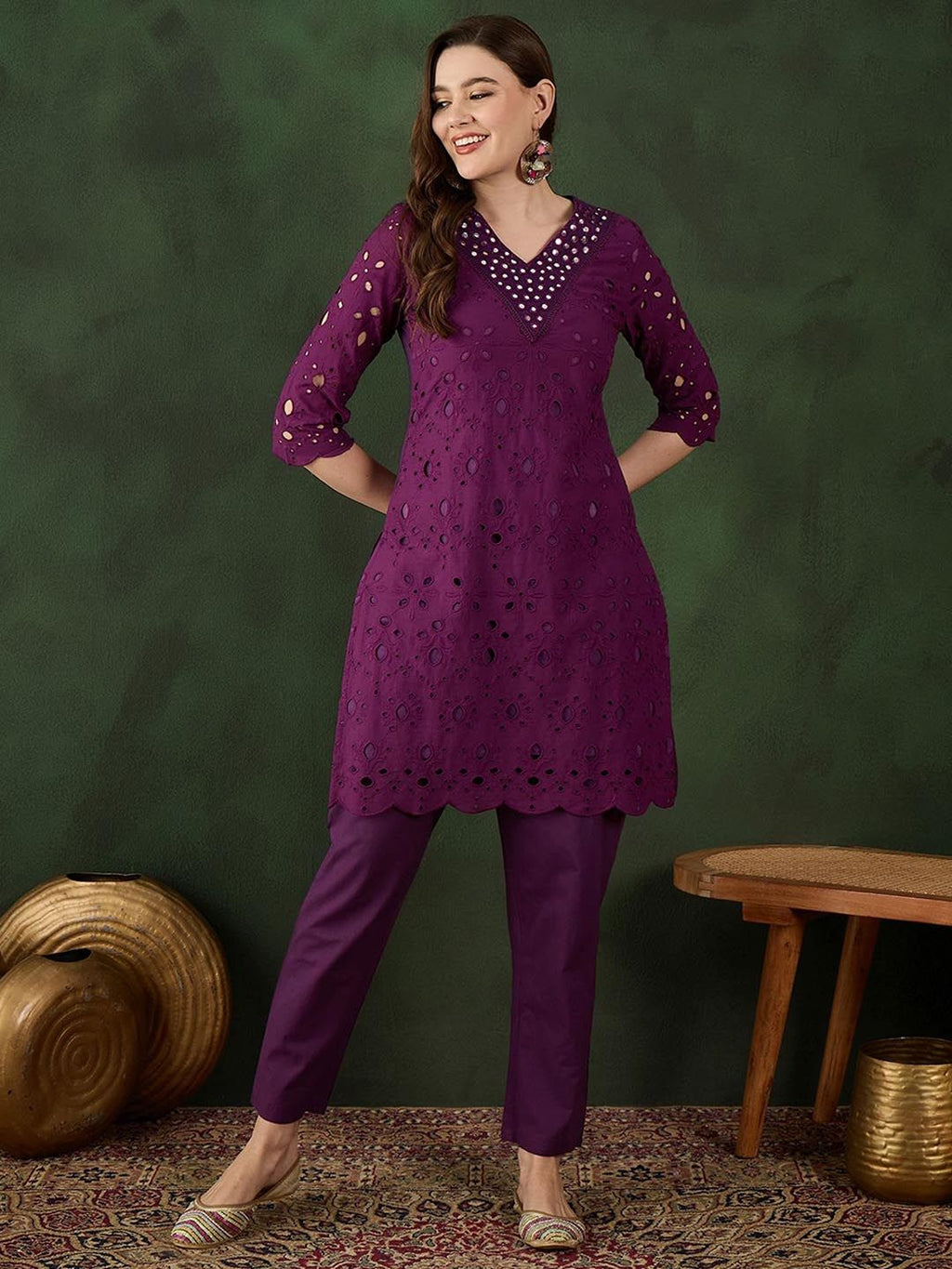 Sangria Embroidered Pure Cotton Kurta & Trouser