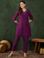 Sangria Embroidered Pure Cotton Kurta & Trouser