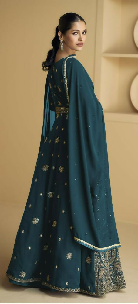 Vastranavya Teal Georgette Embroidered Sequins Work Anarkali Style A Line Suits