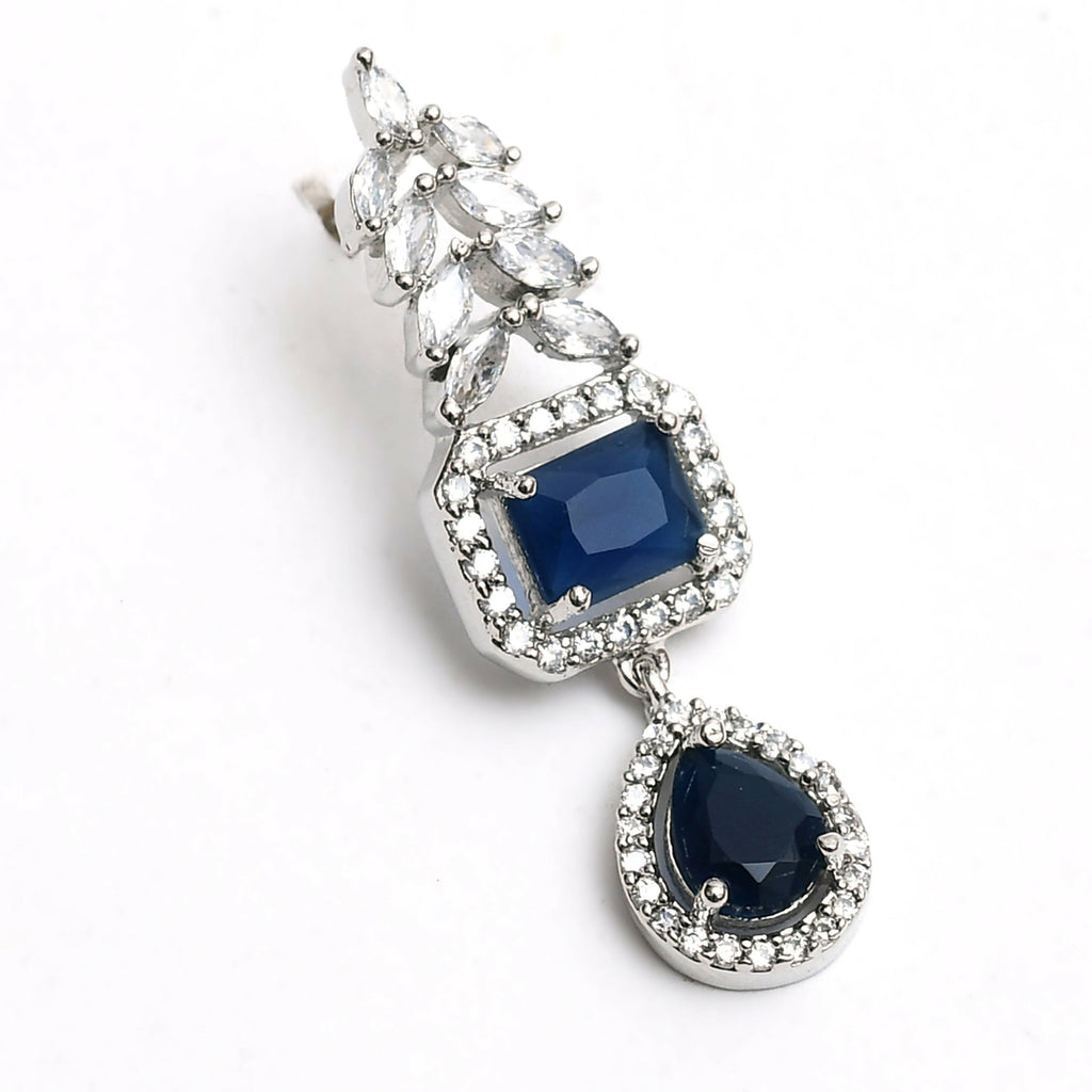 Mominos Fashion Johar Kamal Silver-Plated American Diamond Navy Blue Choker Set - Distacart