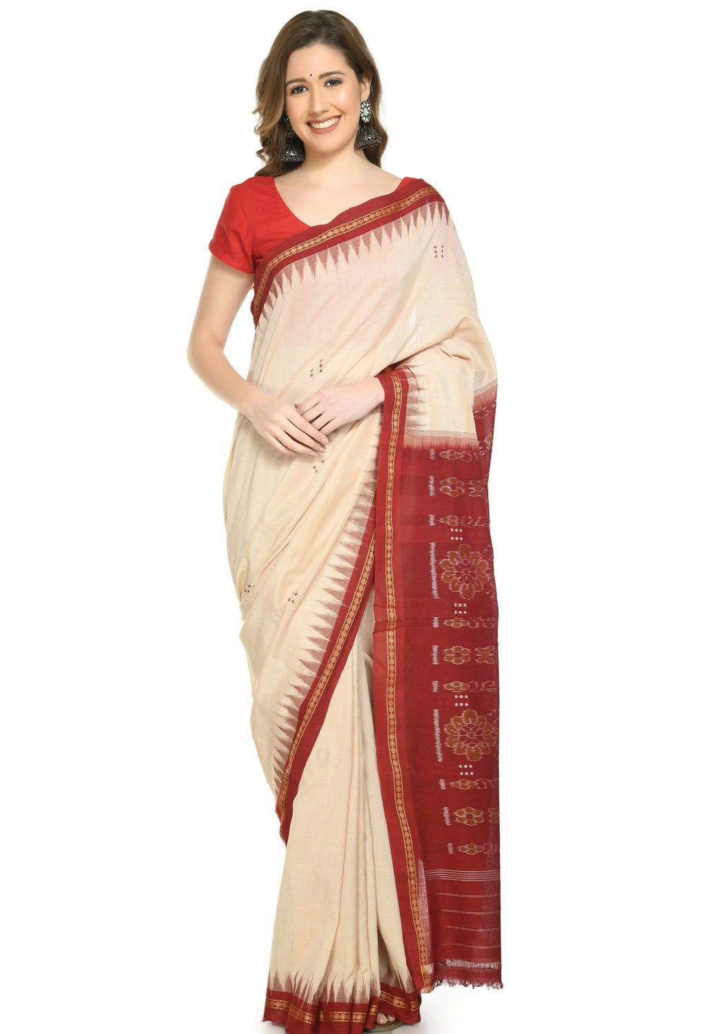 Vamika Sambalpuri Ikat Cotton Special Buti Tasrite & Maroon Saree