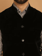 Even Apparels Nehru Jacket With Welt Pockets - Black