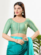 Joban Fashion Sage Green Tissue Padded Blouse With Round Neck Elbow Sleeves - Distacart