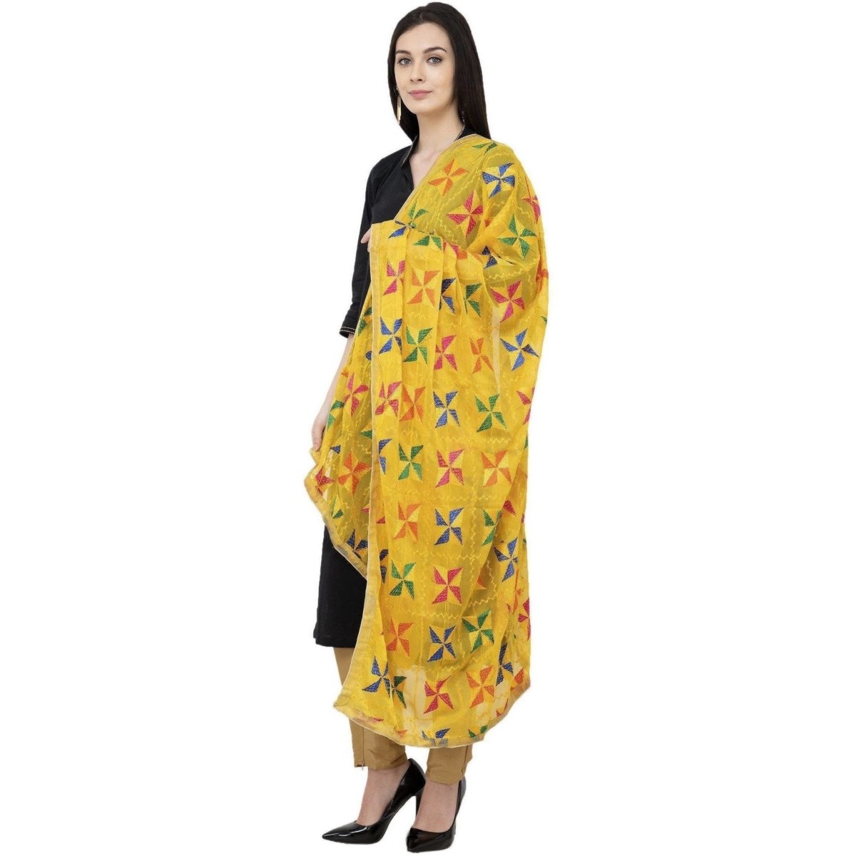 A R Silk Pakka Phulkari Fancy Dupatta Color Yelllow Dupatta or Chunni