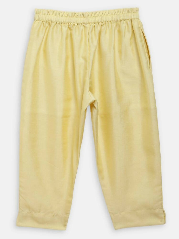 Ahalyaa Yellow Poly Silk Kids Kurta Pant With Dupatta For Girls