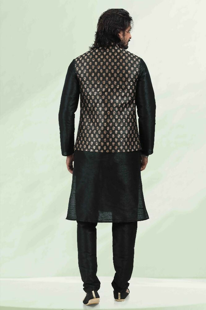 Raivat Ethnic Jacquard Banarasi Silk Woven Work 3 Pics Jacket Set In Black Colour - Distacart
