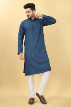 Blue Viscose Polyester Solid Men's Kurta - Mahotsav