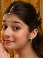 Ruby Raang Semi-Circle Gold Blue Earrings Set With Maang Tikka - Distacart
