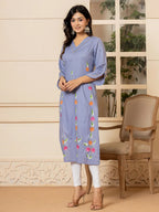 Yufta Violet Hand Painted Straight Kurta