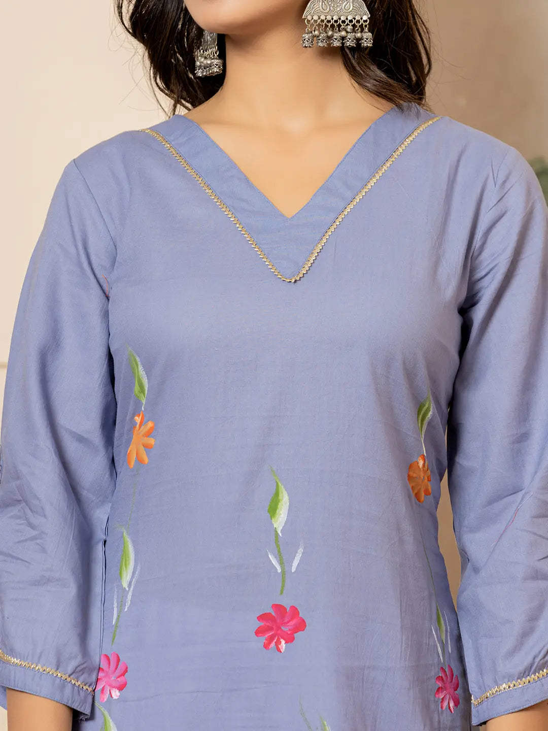 Yufta Violet Hand Painted Straight Kurta