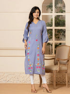 Yufta Violet Hand Painted Straight Kurta