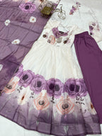 Evanik Violet Soft Organza Silk With Floral Print Fully Flared Anarkali Pant With Dupatta Set - Distacart