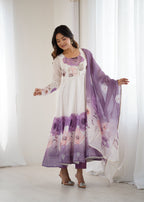 Evanik Violet Soft Organza Silk With Floral Print Fully Flared Anarkali Pant With Dupatta Set - Distacart