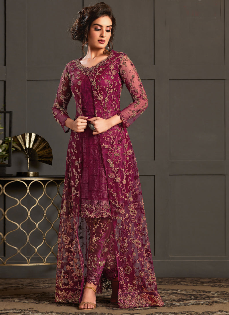 Vegaa Fashion Wine Heavy Net Embroiderd Pakistani Suit - Distacart