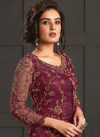 Vegaa Fashion Wine Heavy Net Embroiderd Pakistani Suit - Distacart