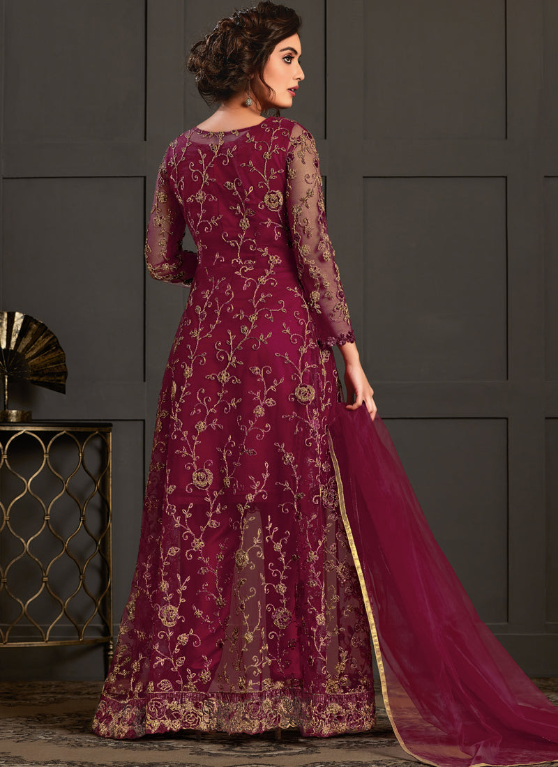 Vegaa Fashion Wine Heavy Net Embroiderd Pakistani Suit - Distacart