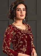 Vegaa Fashion Maroon Heavy Net Embroiderd Pakistani Suit - Distacart