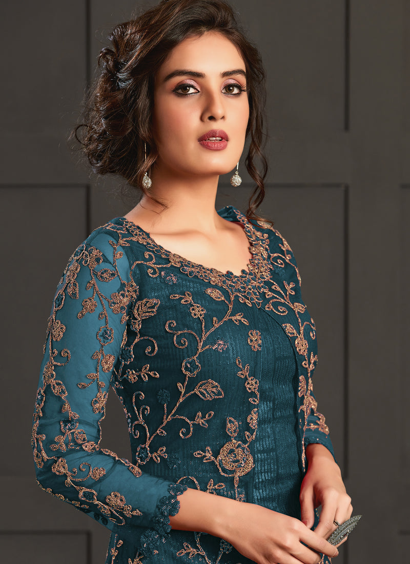 Vegaa Fashion Turquoise Heavy Net Embroiderd Pakistani Suit - Distacart