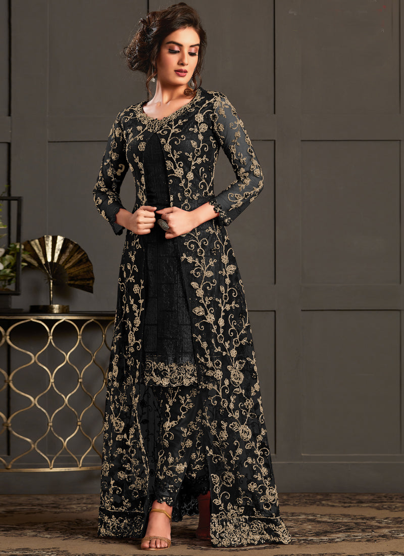 Vegaa Fashion Black Heavy Net Embroiderd Pakistani Suit - Distacart