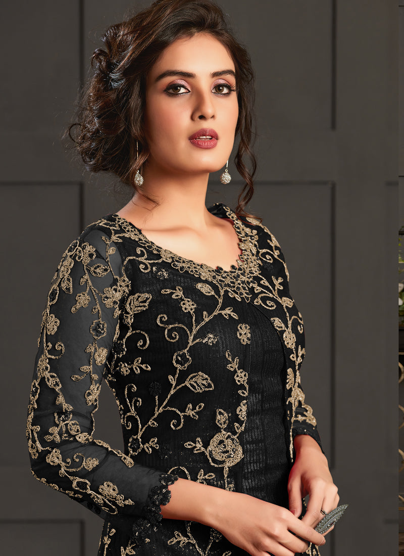 Vegaa Fashion Black Heavy Net Embroiderd Pakistani Suit - Distacart