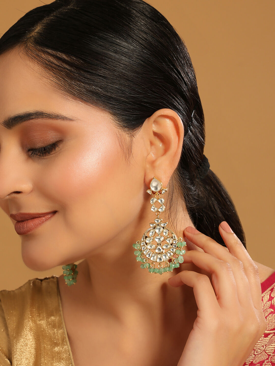 Nuyug 22K Gold Plated Regal Green Kundan Chandbali Earrings - Distacart
