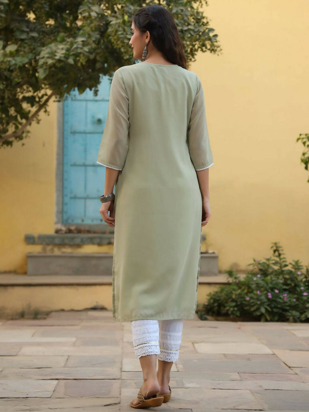 Juniper Women's Ltgreen Georgette Printed Kurta - Distacart