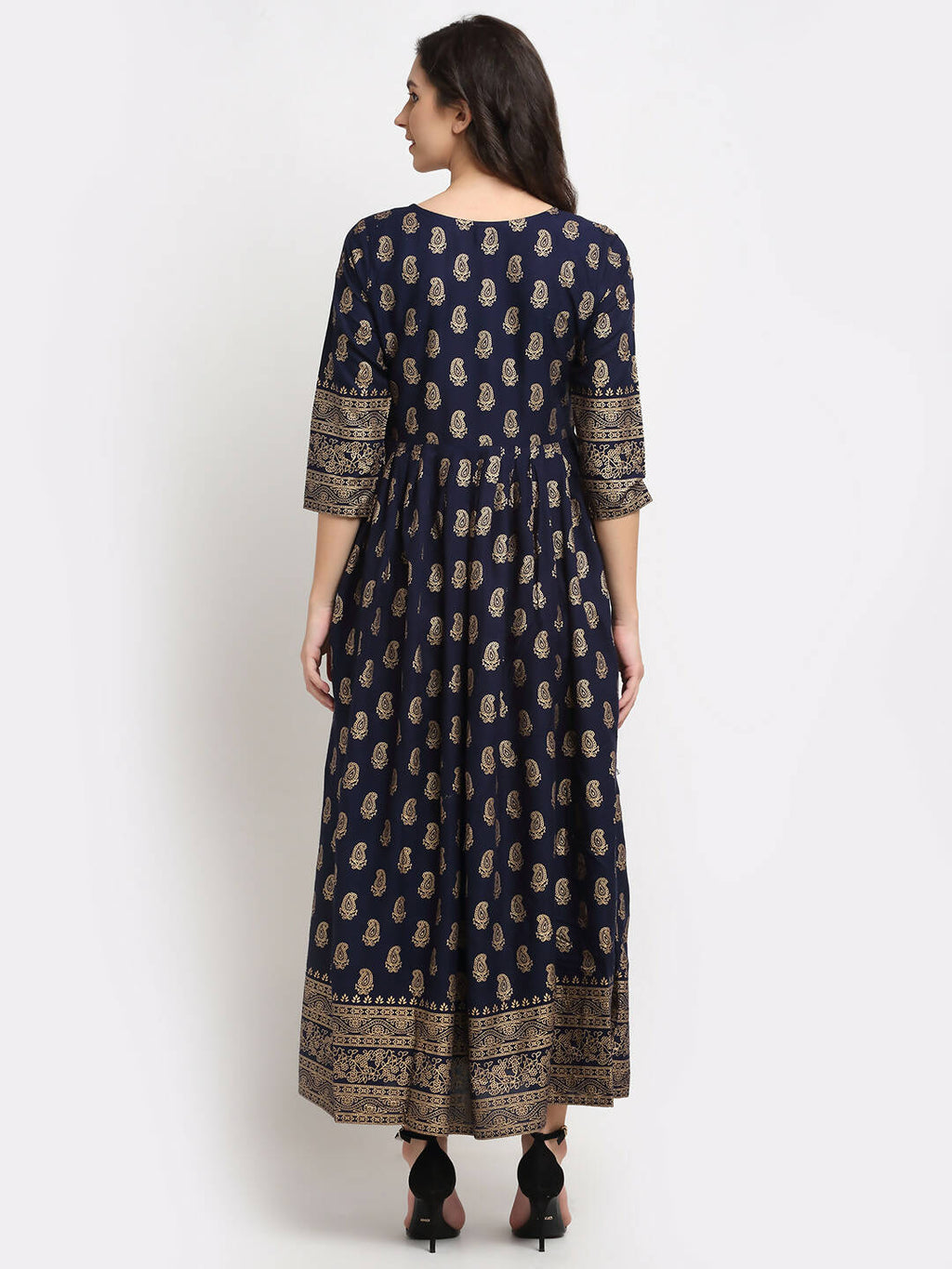 Rudra Bazaar Gold Printed A-Line Blue Kurti - Distacart