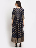 Rudra Bazaar Gold Printed A-Line Blue Kurti - Distacart