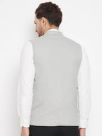 Even Apparels Grey Merino Men's Nehru Jacket-Contrast Lining-Free Pocket Square - Distacart