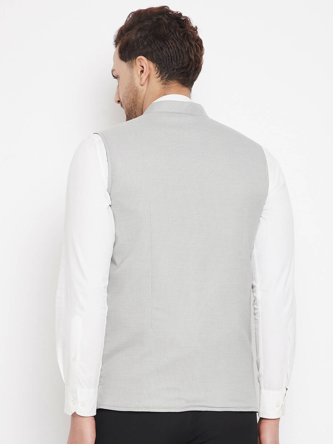 Even Apparels Grey Merino Men's Nehru Jacket-Contrast Lining-Free Pocket Square - Distacart
