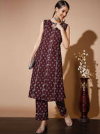 Myshka Women Rust Floral Kurta & Trousers - Distacart