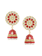 NVR Women Gold Plated Red Dome Shaped Meenkari Jhumkas Earrings - Distacart