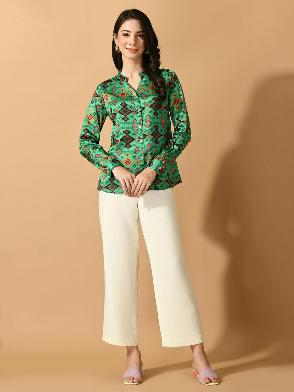 Myshka Women's Multi Satin Printed Smart Shirt